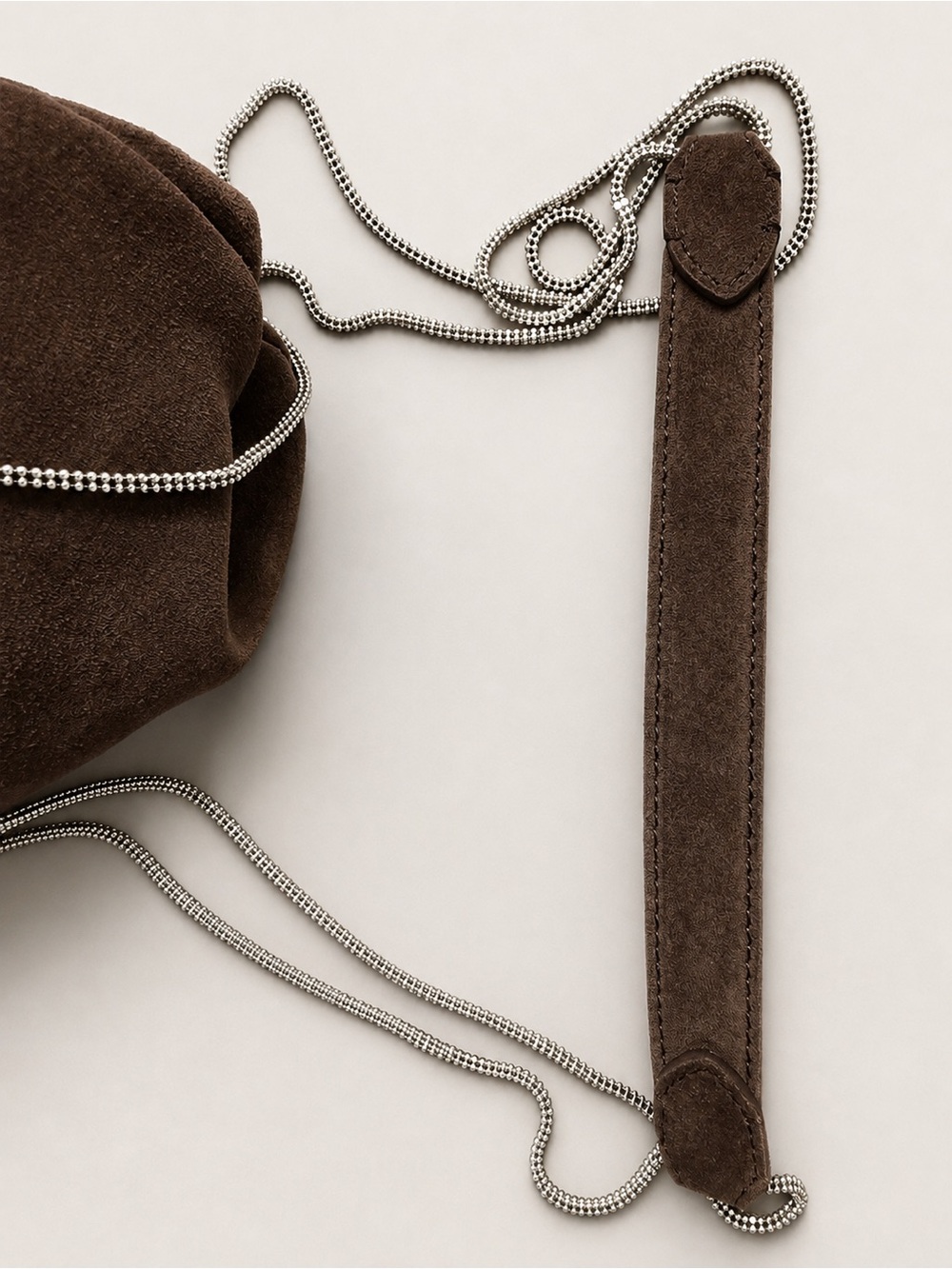 Brunello Cucinelli Brown Suede Monili Chain Shoulder Bag - Picture 3 of 6